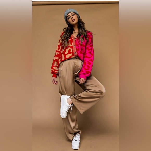 VICI Wild Heart Half and Half Leopard Red Pink Cardigan Medium - Picture 9 of 14